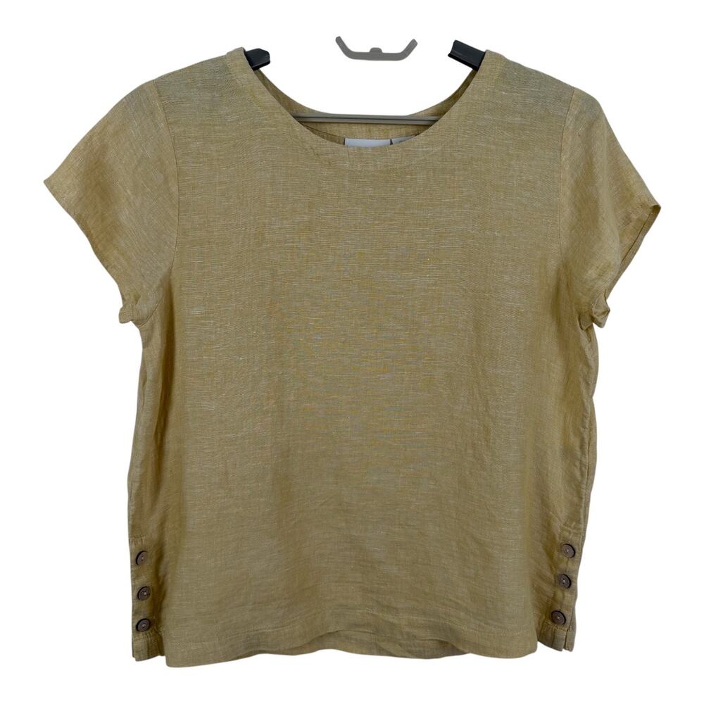 Cynthia Rowley Women 100% Linen Tunic Top Size Large Side Button Accent Beach